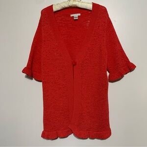 SARAH SPENCER Women bright red, open-front cardigan with ruffled details 1X